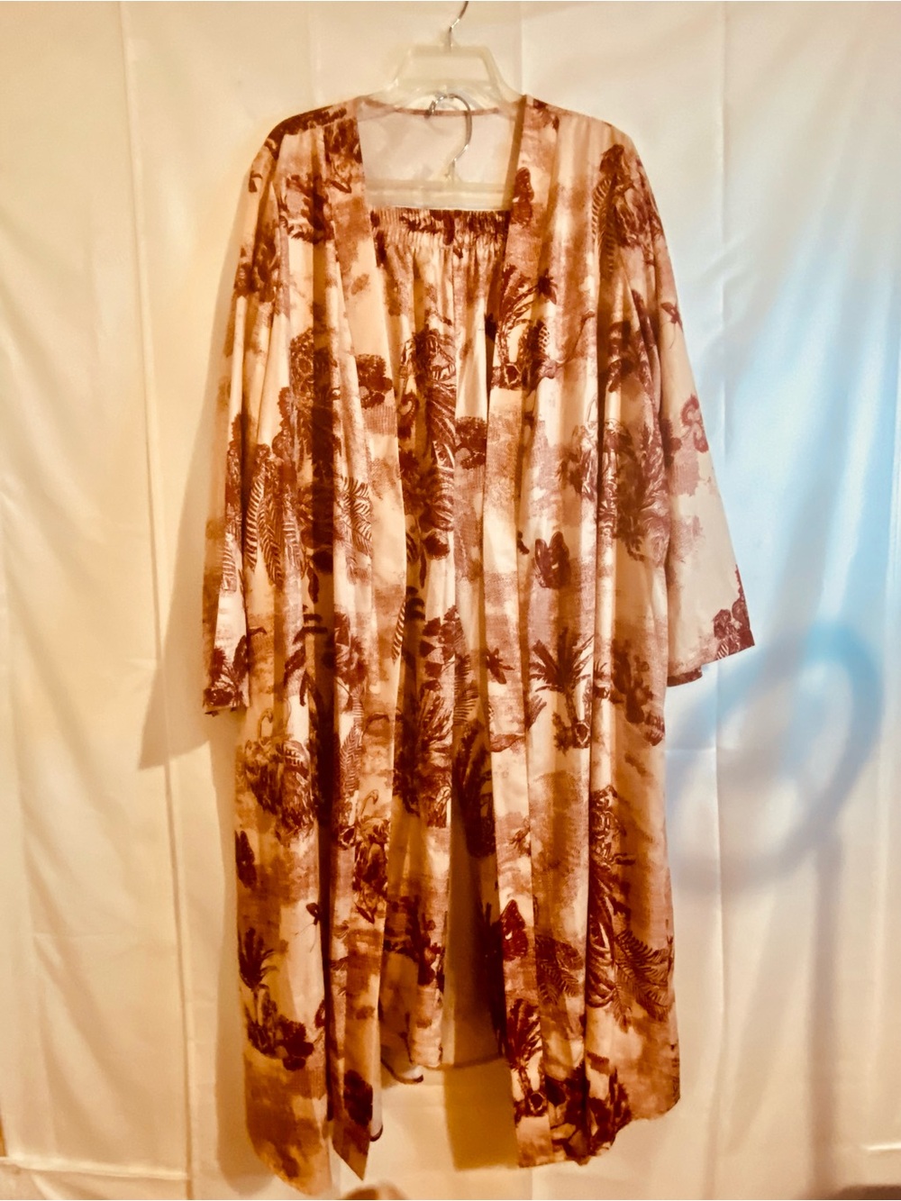 Women’s Satin Floral Robe and Pant Set - Brown Floral